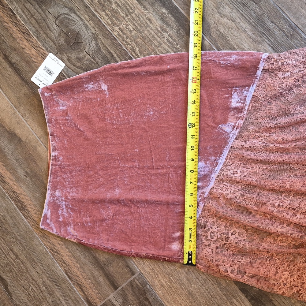 0/2 Free People Asymmetrical Crushed Velvet & Lace Midi Skirt, Side Zipper - Picture 4 of 12